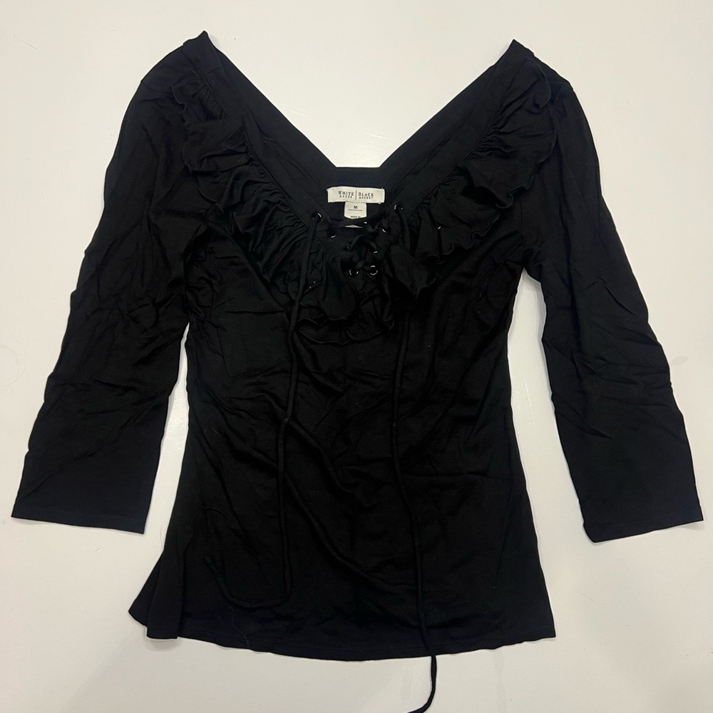 White House Black Market Medium Ruffle Tie Lace Up Top